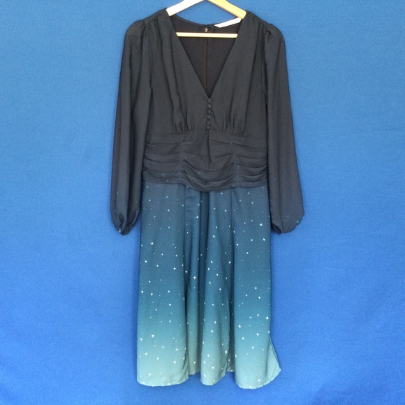 Wayward Fancies Dress Med Eshakti Teal Stars Fairy Lined Ombre - Picture 1 of 14